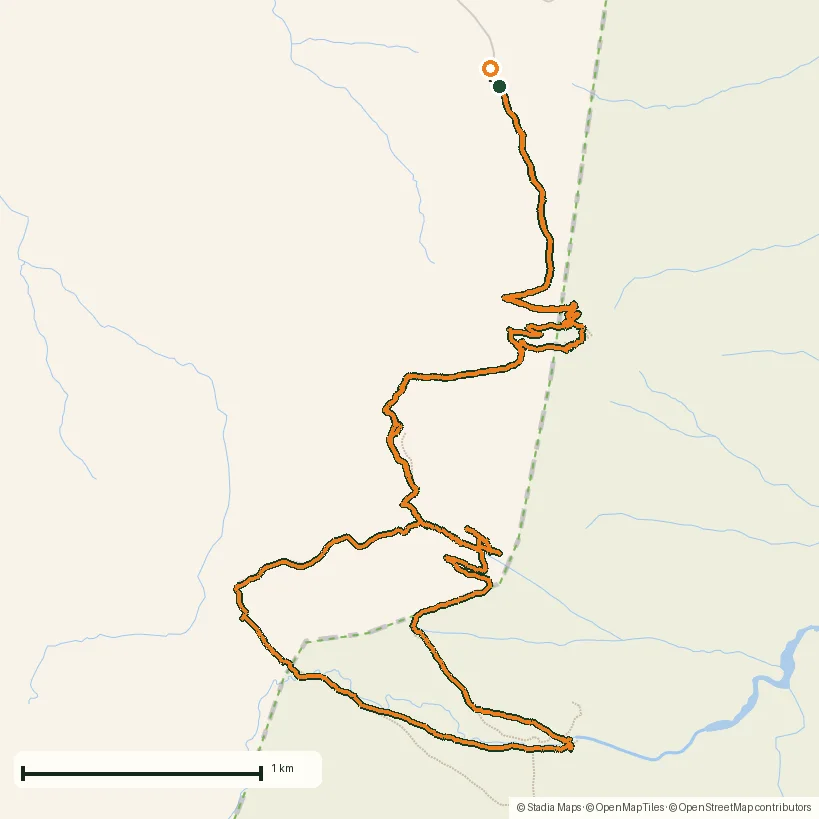 Route map of Drakensberg amphitheatre: 13 km to the top of Tugela Falls drawn from the recorded GPS points on an OpenStreetMap basemap