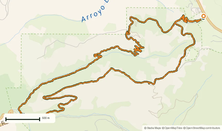 Route map of The everyday loop: 12 km of redwoods and fog above Redwood City drawn from the recorded GPS points on an OpenStreetMap basemap